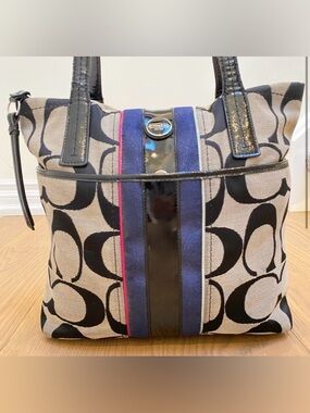 COACH Carly Hobo Tote with Patent Leather Trim
